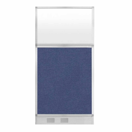 Hush Panel Cubicle Partition 3' X 6' W/ Window Cerulean Fabric Frosted Window W/ Cable Channel